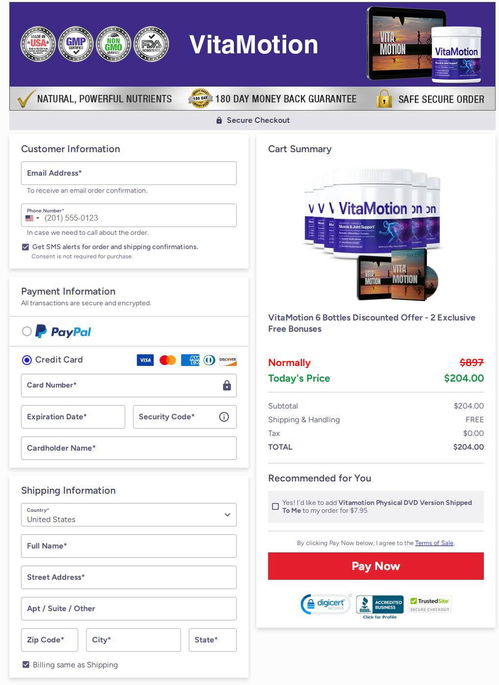 VitaMotion Checkout Secure Page